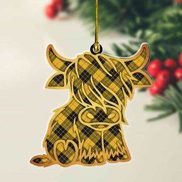 ScotsTee Shop Scottish MacLeod of Lewis Ancient Plaid Gold Tartan Highland Cow Ornament