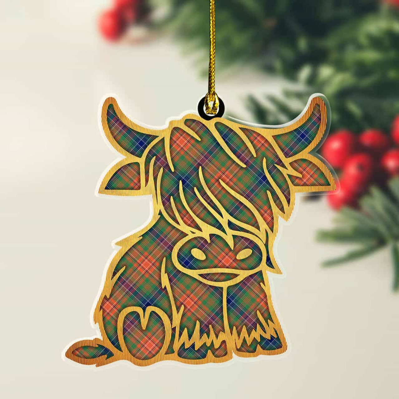 ScotsTee Shop Scottish Wilson Ancient Plaid Gold Tartan Highland Cow Ornament