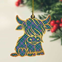 ScotsTee Shop Scottish Pitcairn Hunting Plaid Gold Tartan Highland Cow Ornament