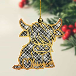 ScotsTee Shop Scottish Scott Black & White Ancient Plaid Gold Tartan Highland Cow Ornament