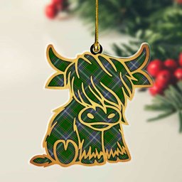 ScotsTee Shop Scottish Pringle Plaid Gold Tartan Highland Cow Ornament