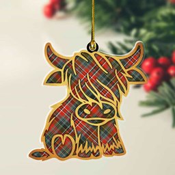 ScotsTee Shop Scottish MacPherson Weathered Plaid Gold Tartan Highland Cow Ornament