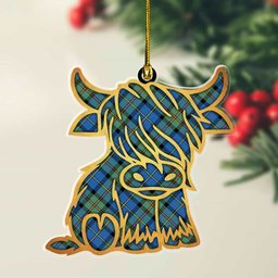 ScotsTee Shop Scottish MacLeod of Harris Ancient Plaid Gold Tartan Highland Cow Ornament