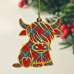 ScotsTee Shop Scottish MacLeay Plaid Gold Tartan Highland Cow Ornament
