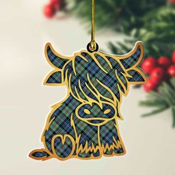 ScotsTee Shop Scottish MacKinlay Ancient Plaid Gold Tartan Highland Cow Ornament