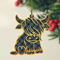 ScotsTee Shop Scottish Stevenson Plaid Gold Tartan Highland Cow Ornament