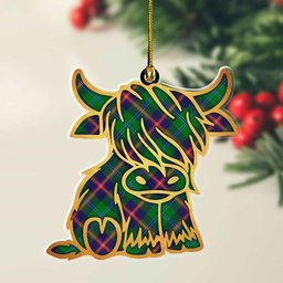 ScotsTee Shop Scottish Young Modern Plaid Gold Tartan Highland Cow Ornament