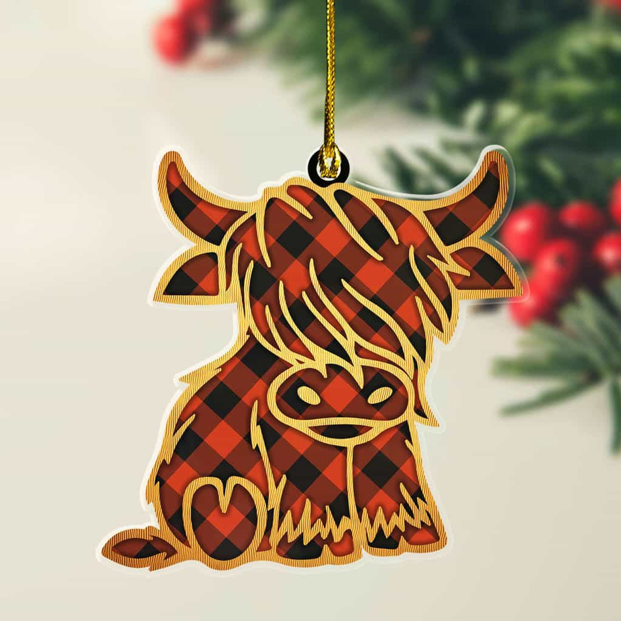 ScotsTee Shop Scottish Rob Roy MacGregor Ancient Plaid Gold Tartan Highland Cow Ornament