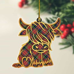 ScotsTee Shop Scottish MacPherson Ancient Plaid Gold Tartan Highland Cow Ornament