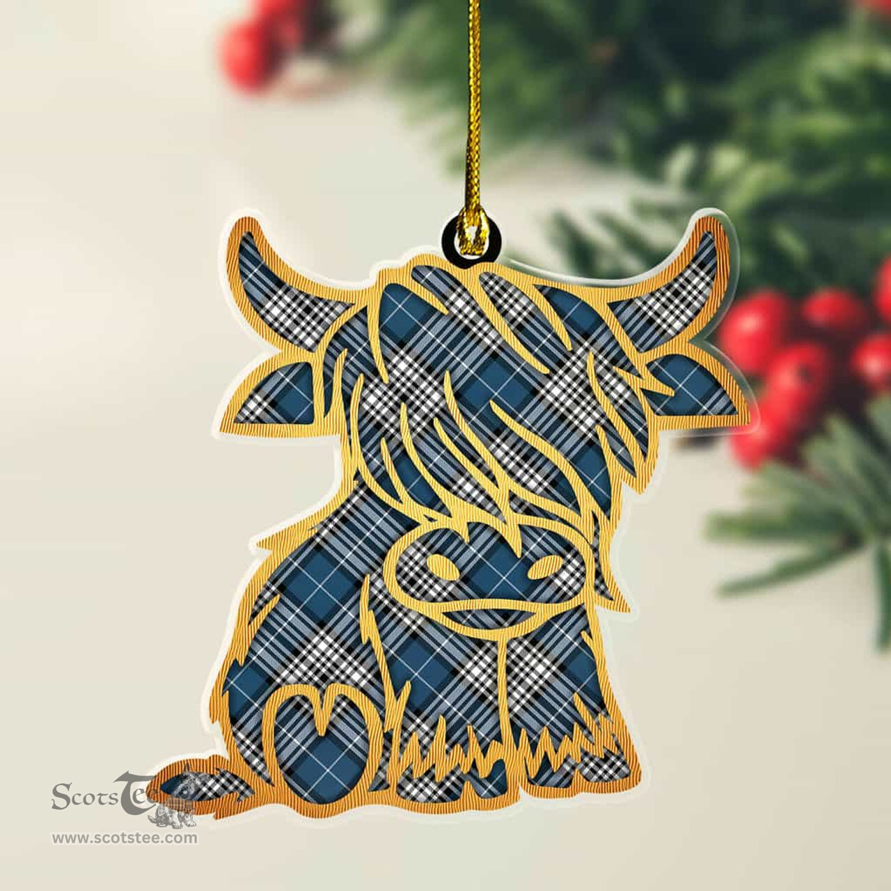 ScotsTee Shop Scottish Napier Modern Plaid Gold Tartan Highland Cow Ornament