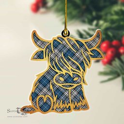 ScotsTee Shop Scottish Napier Modern Plaid Gold Tartan Highland Cow Ornament