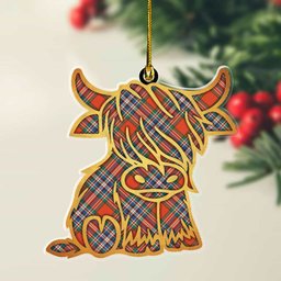 ScotsTee Shop Scottish MacFarlane Ancient Plaid Gold Tartan Highland Cow Ornament