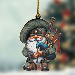 ScotsTee Shop Scottish Balfour Crest Tartan Bagpiper Gnome, Scottish Gnome with Bagpipes Ornament