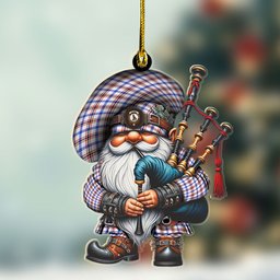 ScotsTee Shop Scottish Boswell Crest Tartan Bagpiper Gnome, Scottish Gnome with Bagpipes Ornament