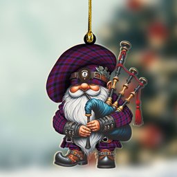 ScotsTee Shop Scottish Montgomery Crest Tartan Bagpiper Gnome, Scottish Gnome with Bagpipes Ornament