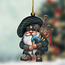 ScotsTee Shop Scottish Kennedy Crest Tartan Bagpiper Gnome, Scottish Gnome with Bagpipes Ornament