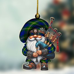 ScotsTee Shop Scottish Maitland Crest Tartan Bagpiper Gnome, Scottish Gnome with Bagpipes Ornament