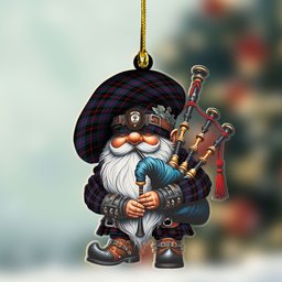 ScotsTee Shop Scottish Nairn Crest Tartan Bagpiper Gnome, Scottish Gnome with Bagpipes Ornament