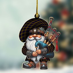 ScotsTee Shop Scottish MacLellan Crest Tartan Bagpiper Gnome, Scottish Gnome with Bagpipes Ornament