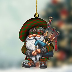 ScotsTee Shop Scottish Middleton Crest Tartan Bagpiper Gnome, Scottish Gnome with Bagpipes Ornament