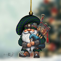 ScotsTee Shop Scottish Gordon Crest Tartan Bagpiper Gnome, Scottish Gnome with Bagpipes Ornament