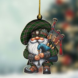 ScotsTee Shop Scottish Gray Crest Tartan Bagpiper Gnome, Scottish Gnome with Bagpipes Ornament