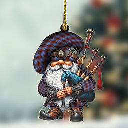 ScotsTee Shop Scottish Preston Crest Tartan Bagpiper Gnome, Scottish Gnome with Bagpipes Ornament
