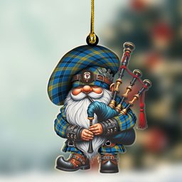 ScotsTee Shop Scottish Laing Crest Tartan Bagpiper Gnome, Scottish Gnome with Bagpipes Ornament