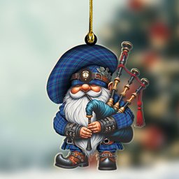 ScotsTee Shop Scottish Mercer Crest Tartan Bagpiper Gnome, Scottish Gnome with Bagpipes Ornament