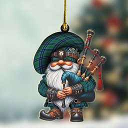 ScotsTee Shop Scottish Keith Crest Tartan Bagpiper Gnome, Scottish Gnome with Bagpipes Ornament