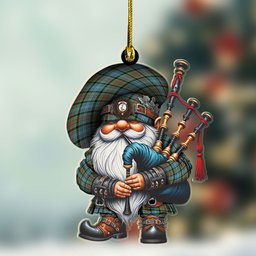 ScotsTee Shop Scottish Paisley Crest Tartan Bagpiper Gnome, Scottish Gnome with Bagpipes Ornament