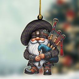 ScotsTee Shop Scottish Taylor Crest Tartan Bagpiper Gnome, Scottish Gnome with Bagpipes Ornament