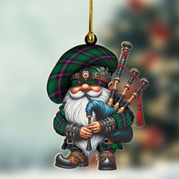 ScotsTee Shop Scottish Young Crest Tartan Bagpiper Gnome, Scottish Gnome with Bagpipes Ornament