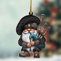 ScotsTee Shop Scottish Whiteford Crest Tartan Bagpiper Gnome, Scottish Gnome with Bagpipes Ornament