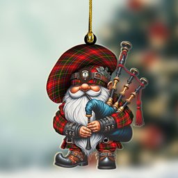 ScotsTee Shop Scottish Somerville Crest Tartan Bagpiper Gnome, Scottish Gnome with Bagpipes Ornament