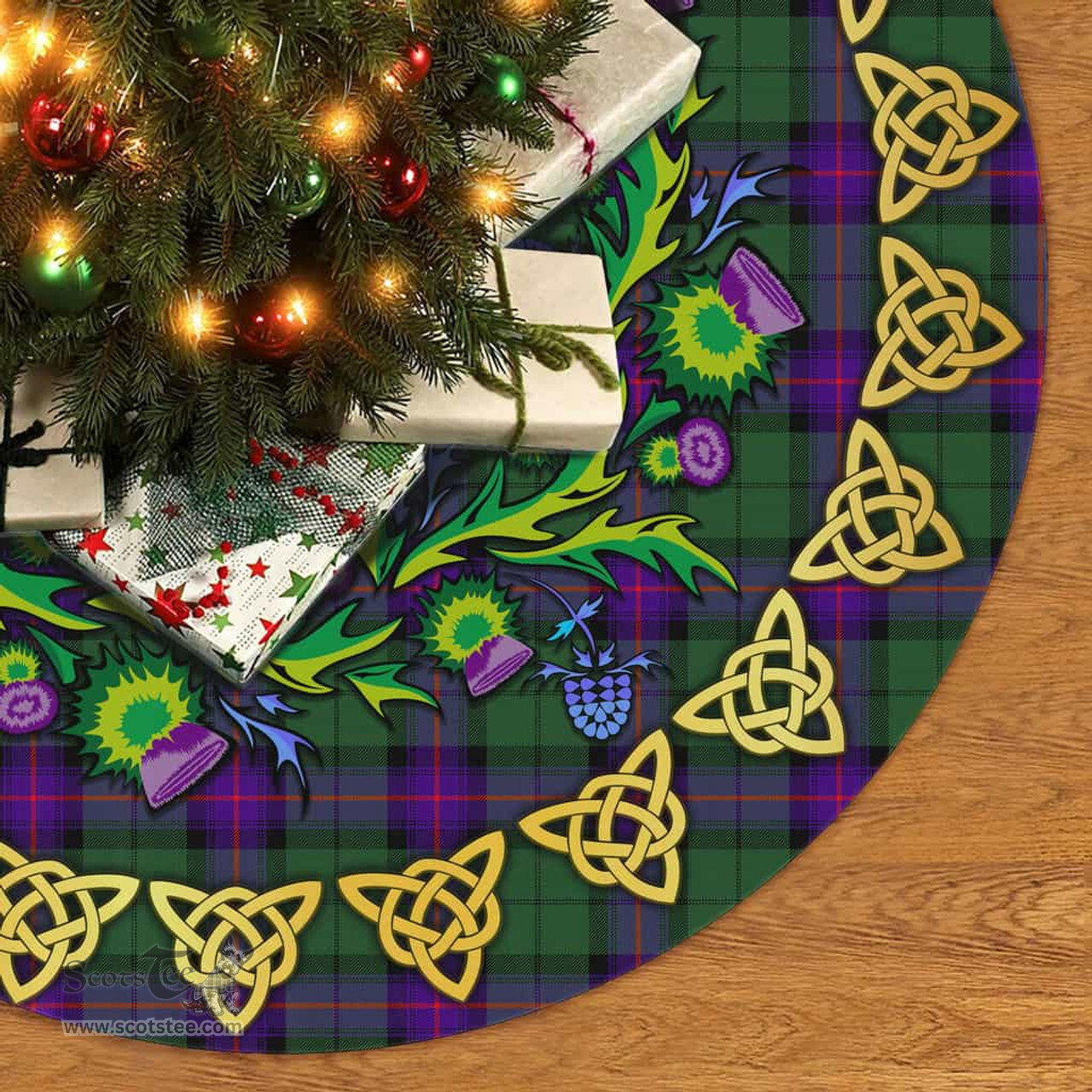 ScotsTee Shop Scottish Armstrong Modern Thistle Celtic Knot Tartan Christmas Tree Skirt