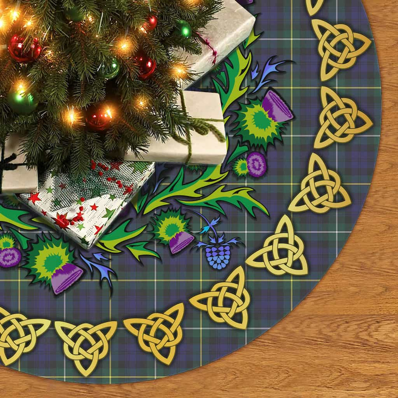 ScotsTee Shop Scottish Campbell Argyll Modern Thistle Celtic Knot Tartan Christmas Tree Skirt