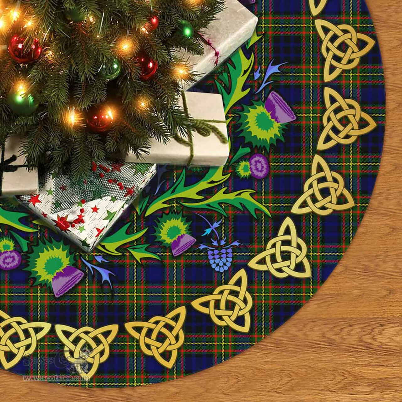 ScotsTee Shop Scottish Clelland Modern Thistle Celtic Knot Tartan Christmas Tree Skirt
