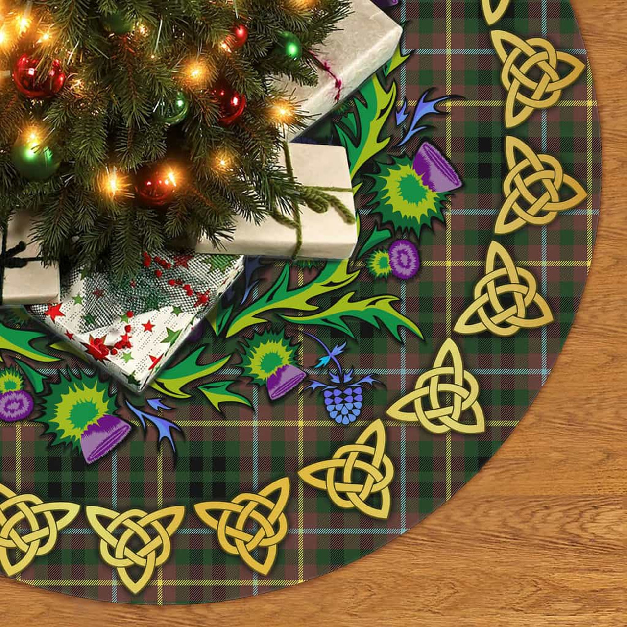 ScotsTee Shop Scottish Buchanan Hunting Thistle Celtic Knot Tartan Christmas Tree Skirt