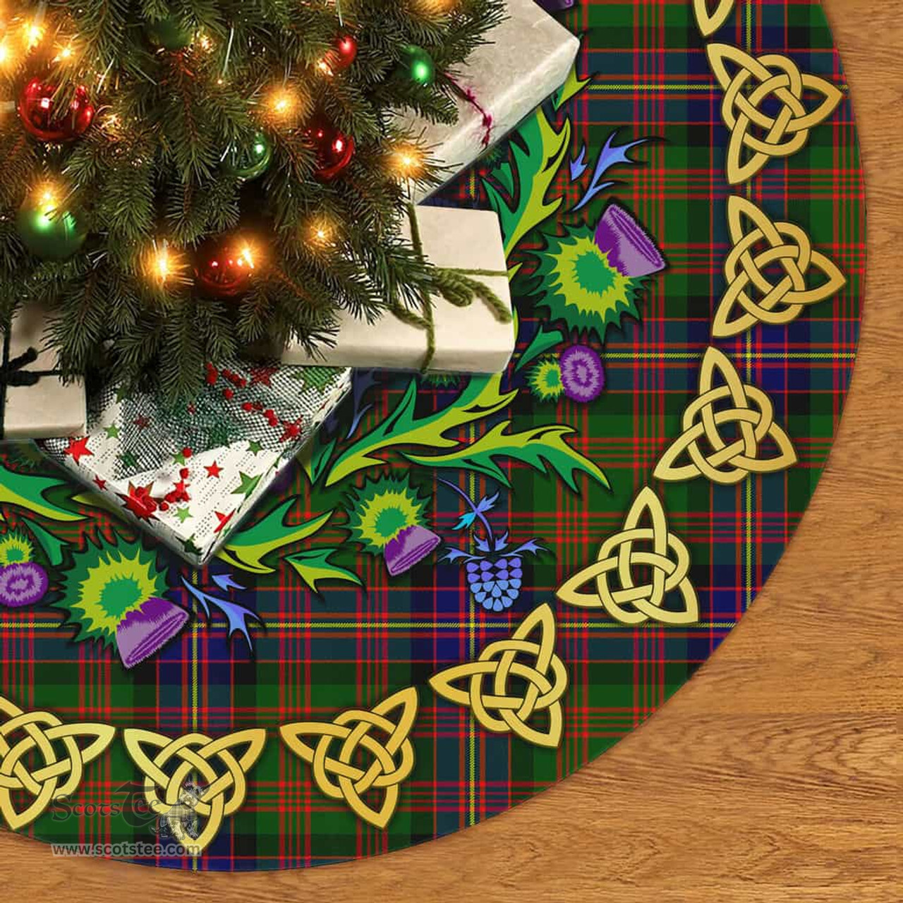 ScotsTee Shop Scottish Cochrane Modern Thistle Celtic Knot Tartan Christmas Tree Skirt