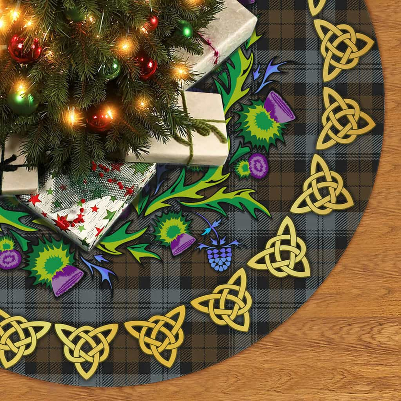 ScotsTee Shop Scottish BlackWatch Weathered Thistle Celtic Knot Tartan Christmas Tree Skirt