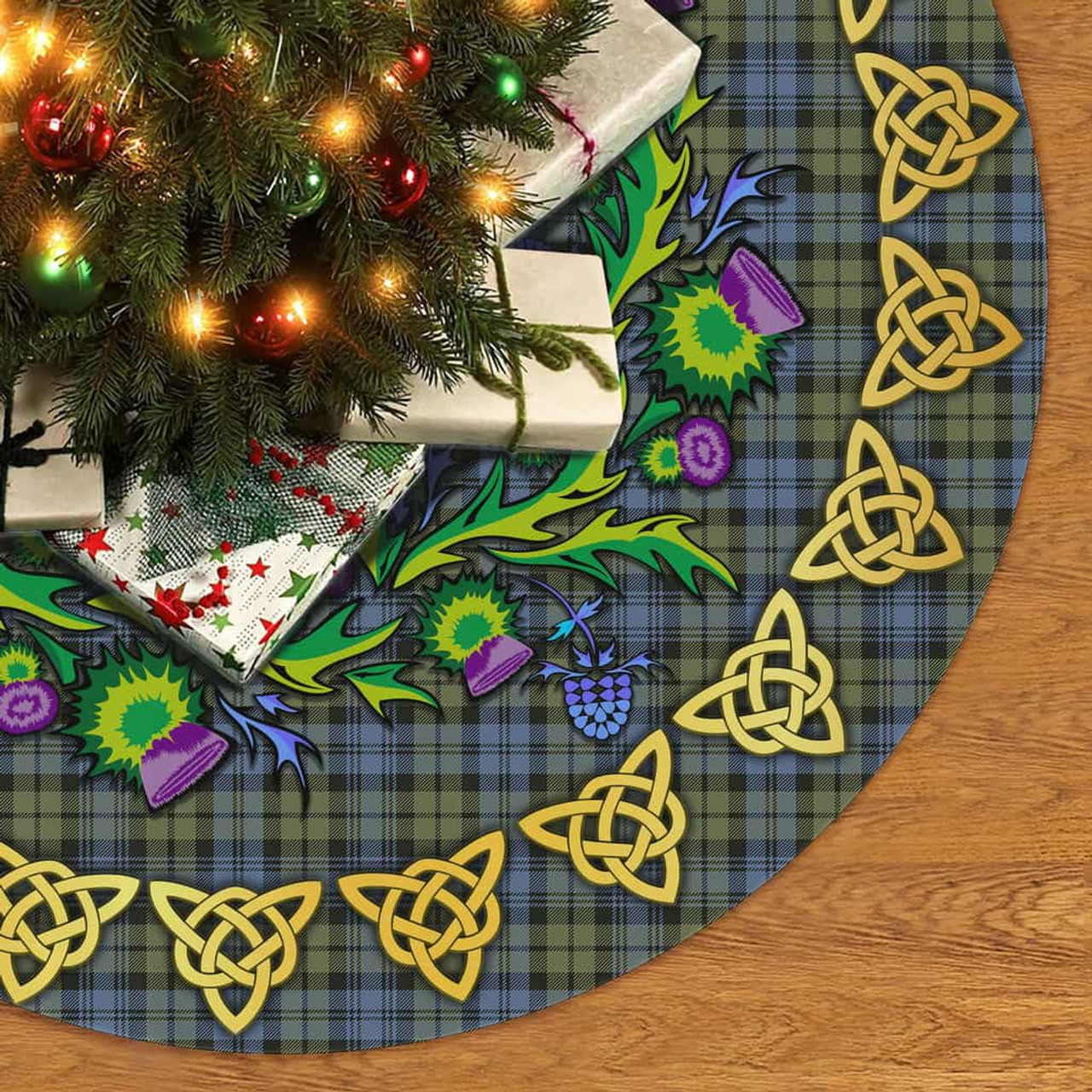 ScotsTee Shop Scottish Campbell Faded Thistle Celtic Knot Tartan Christmas Tree Skirt