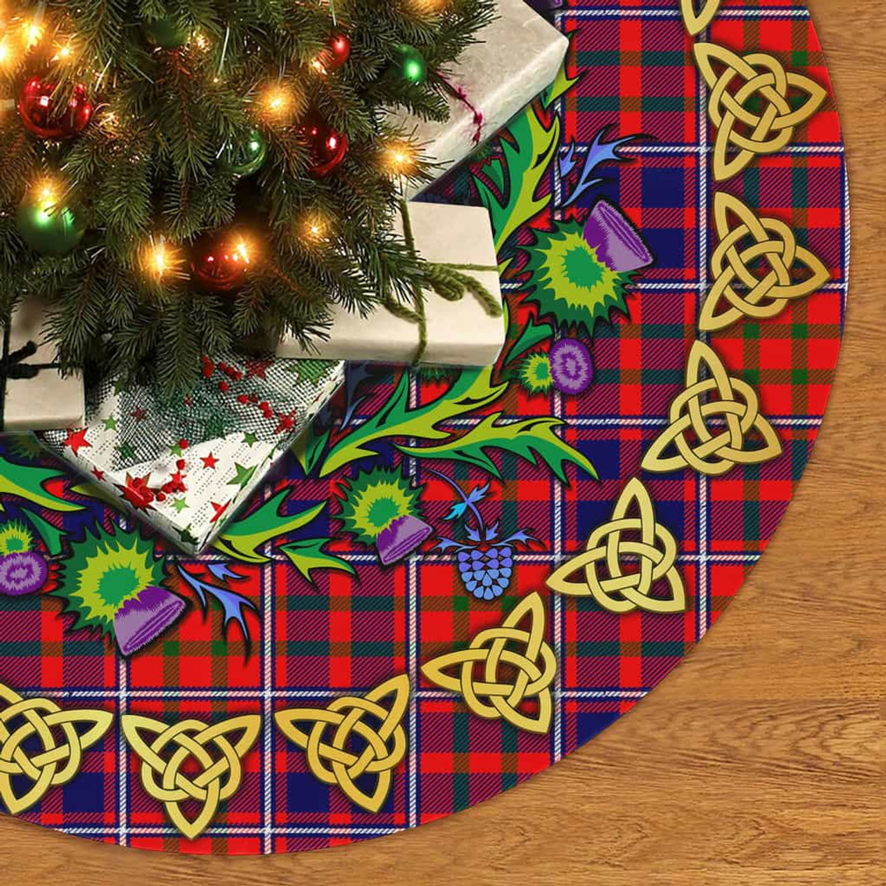 ScotsTee Shop Scottish Cameron of Lochiel Modern Thistle Celtic Knot Tartan Christmas Tree Skirt