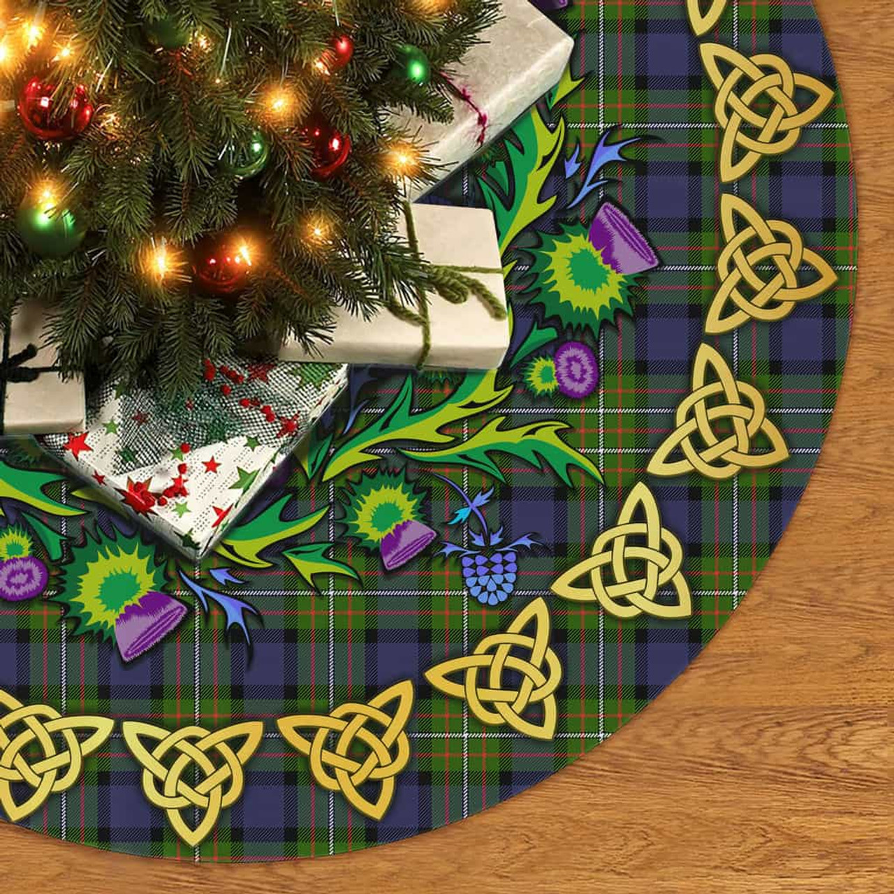 ScotsTee Shop Scottish Fergusson Modern Thistle Celtic Knot Tartan Christmas Tree Skirt