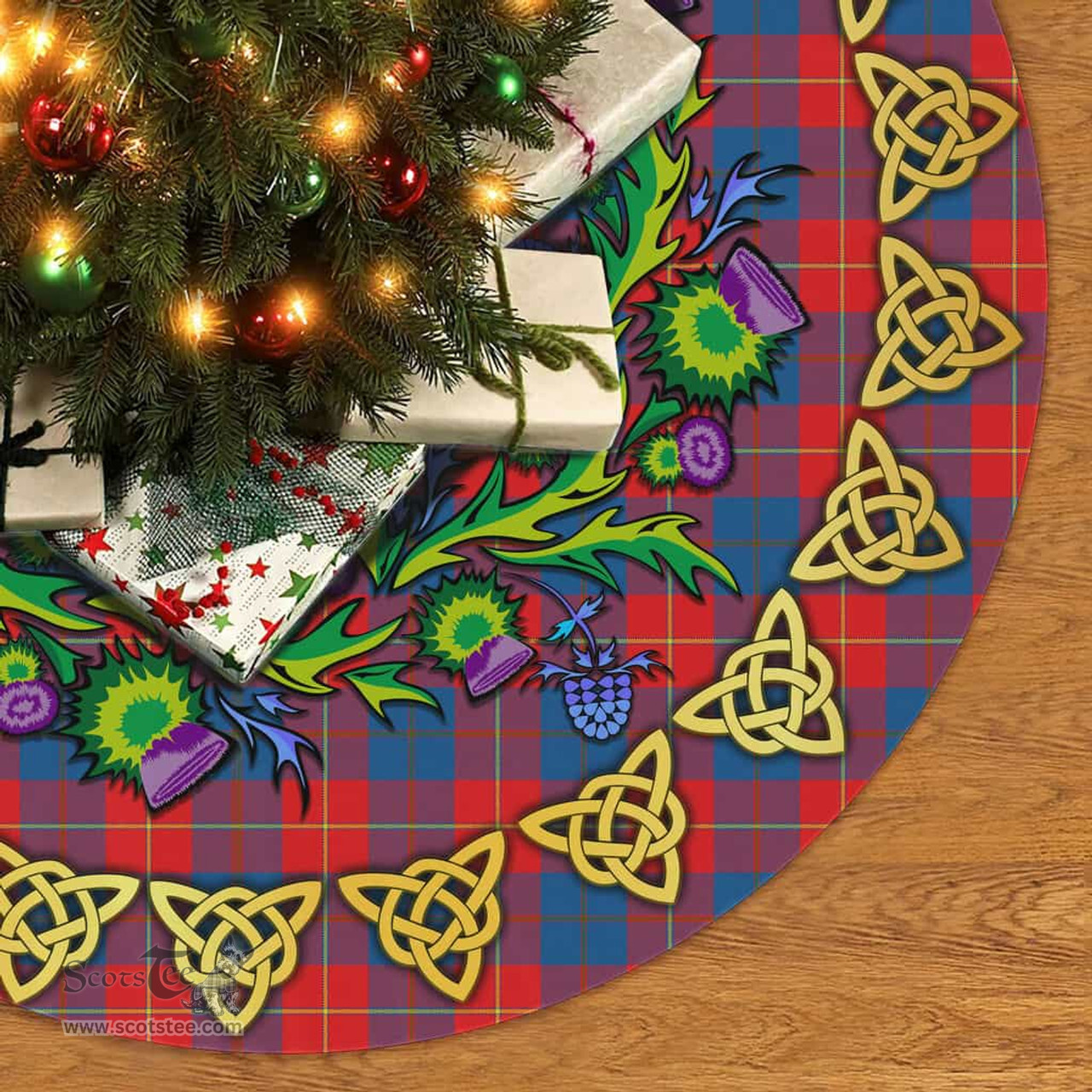 ScotsTee Shop Scottish Galloway Red Thistle Celtic Knot Tartan Christmas Tree Skirt