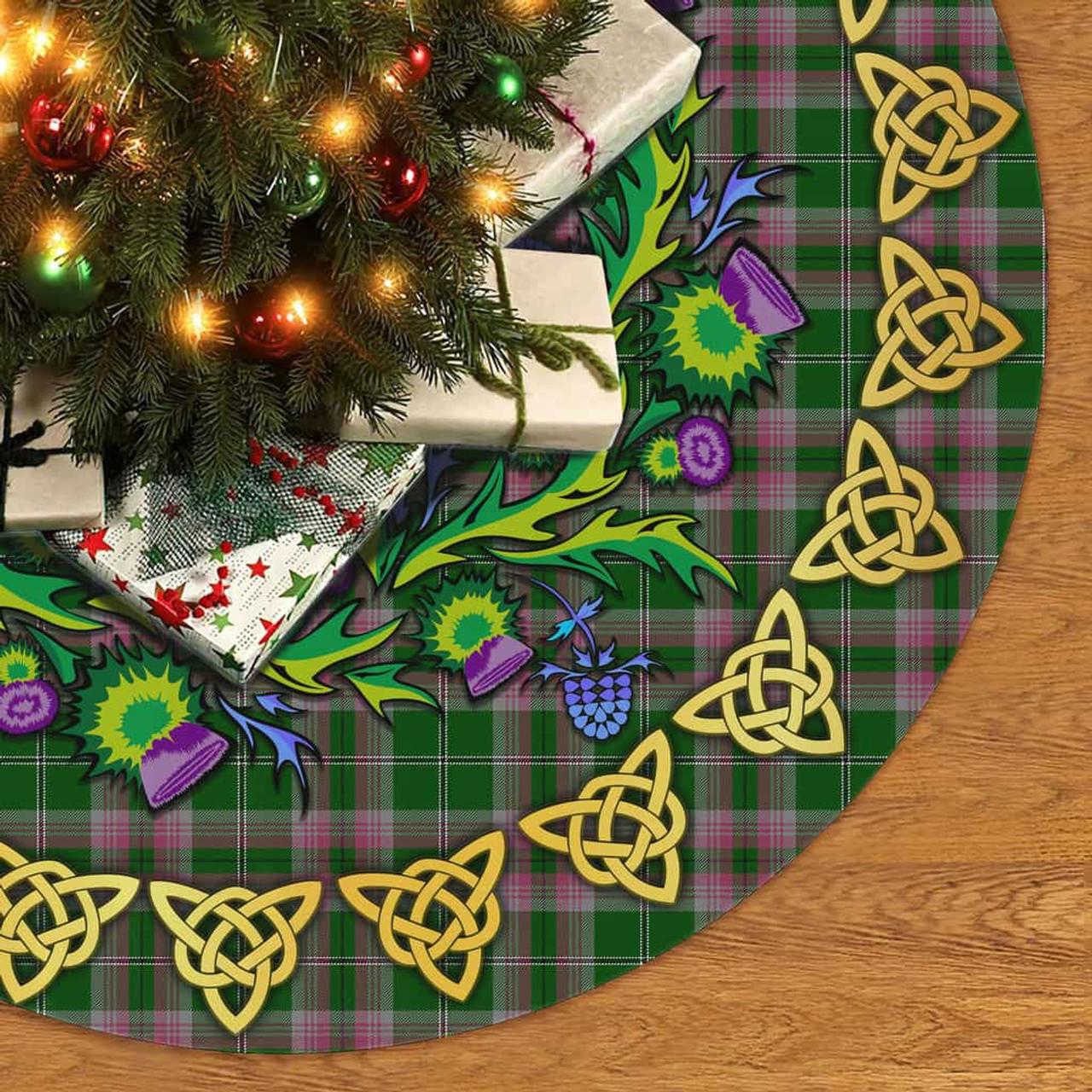 ScotsTee Shop Scottish Gray Hunting Thistle Celtic Knot Tartan Christmas Tree Skirt