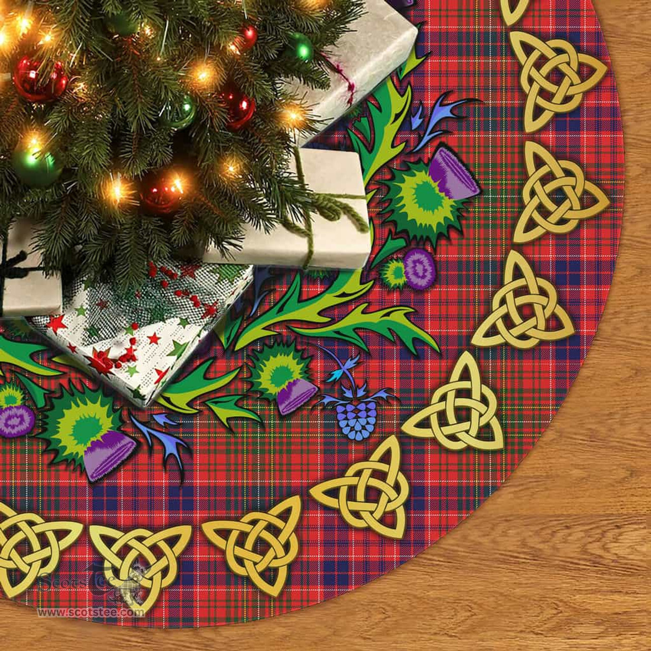 ScotsTee Shop Scottish Lumsden Modern Thistle Celtic Knot Tartan Christmas Tree Skirt