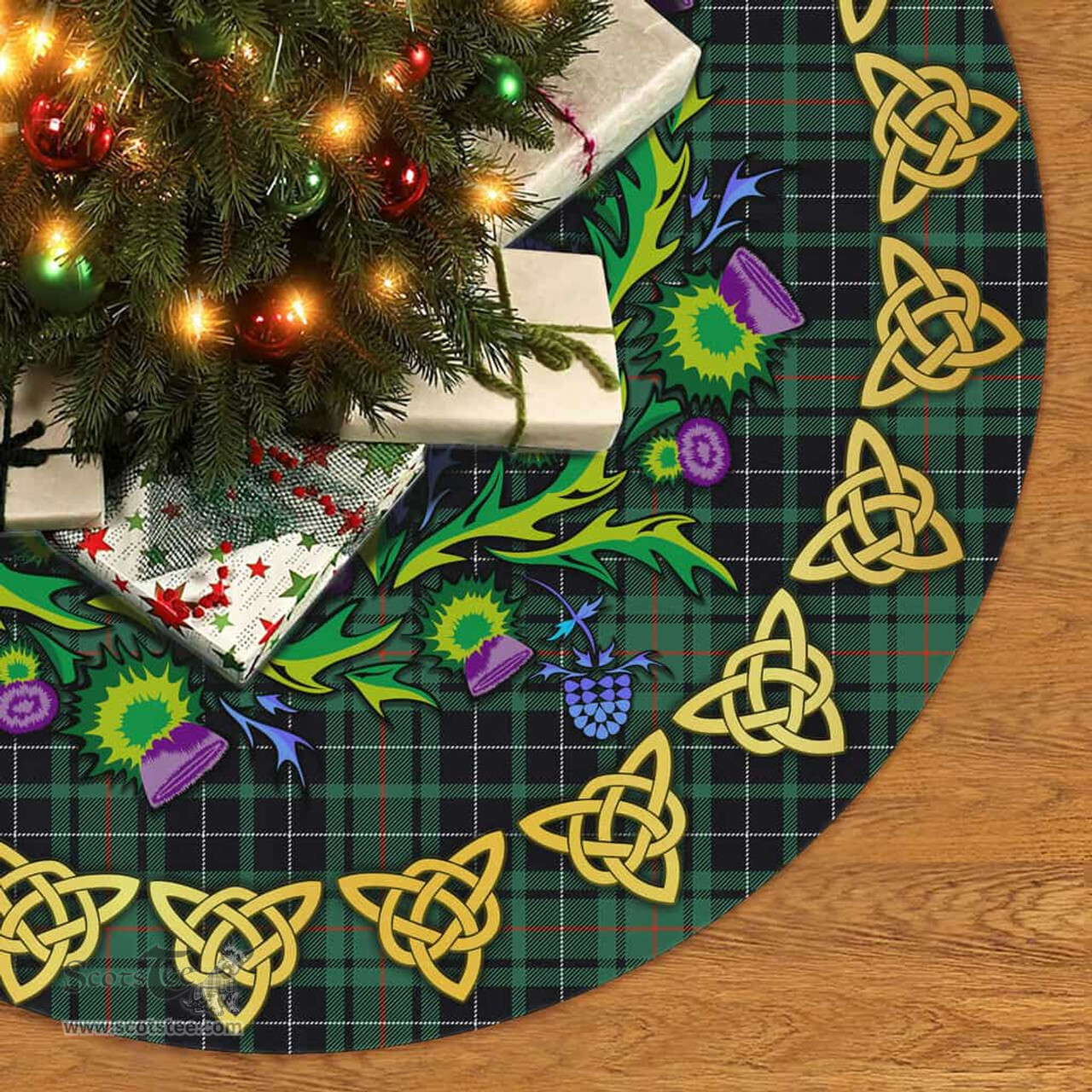 ScotsTee Shop Scottish MacAulay Hunting Ancient Thistle Celtic Knot Tartan Christmas Tree Skirt