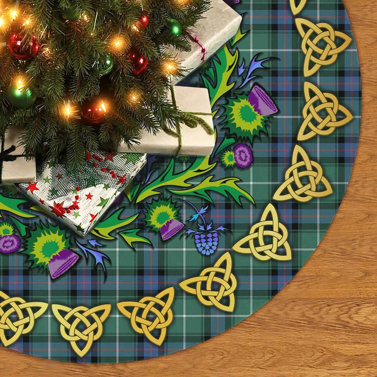 ScotsTee Shop Scottish MacDonald of the Isles Hunting Ancient Thistle Celtic Knot Tartan Christmas Tree Skirt