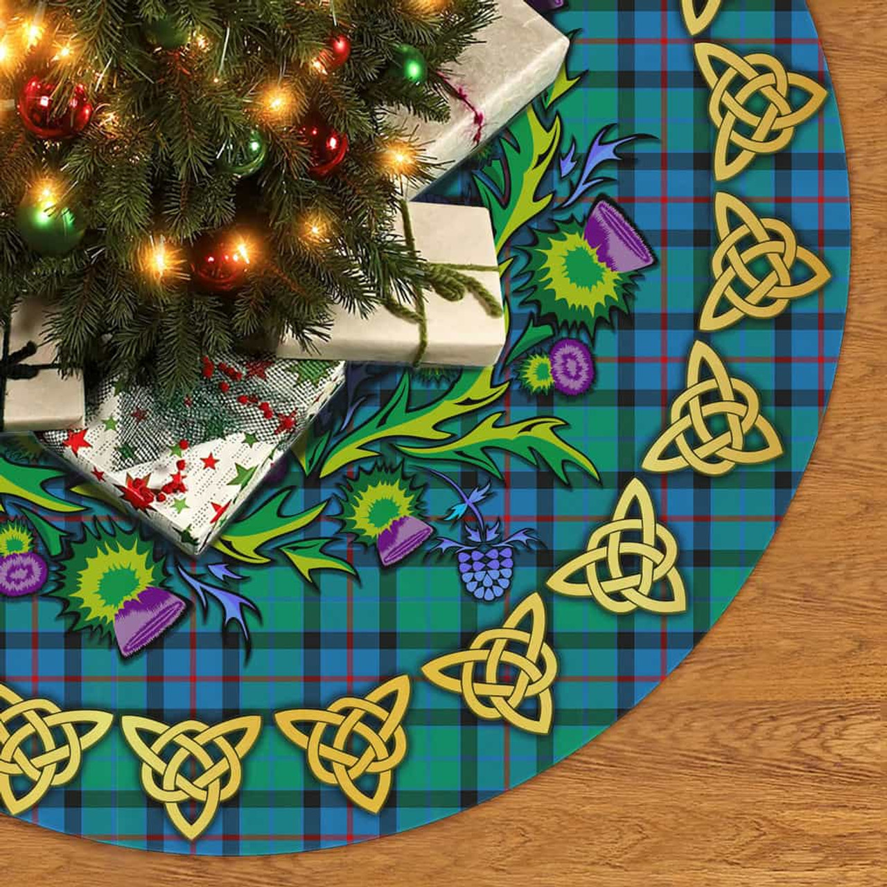 ScotsTee Shop Scottish Flower of Scotland Thistle Celtic Knot Tartan Christmas Tree Skirt